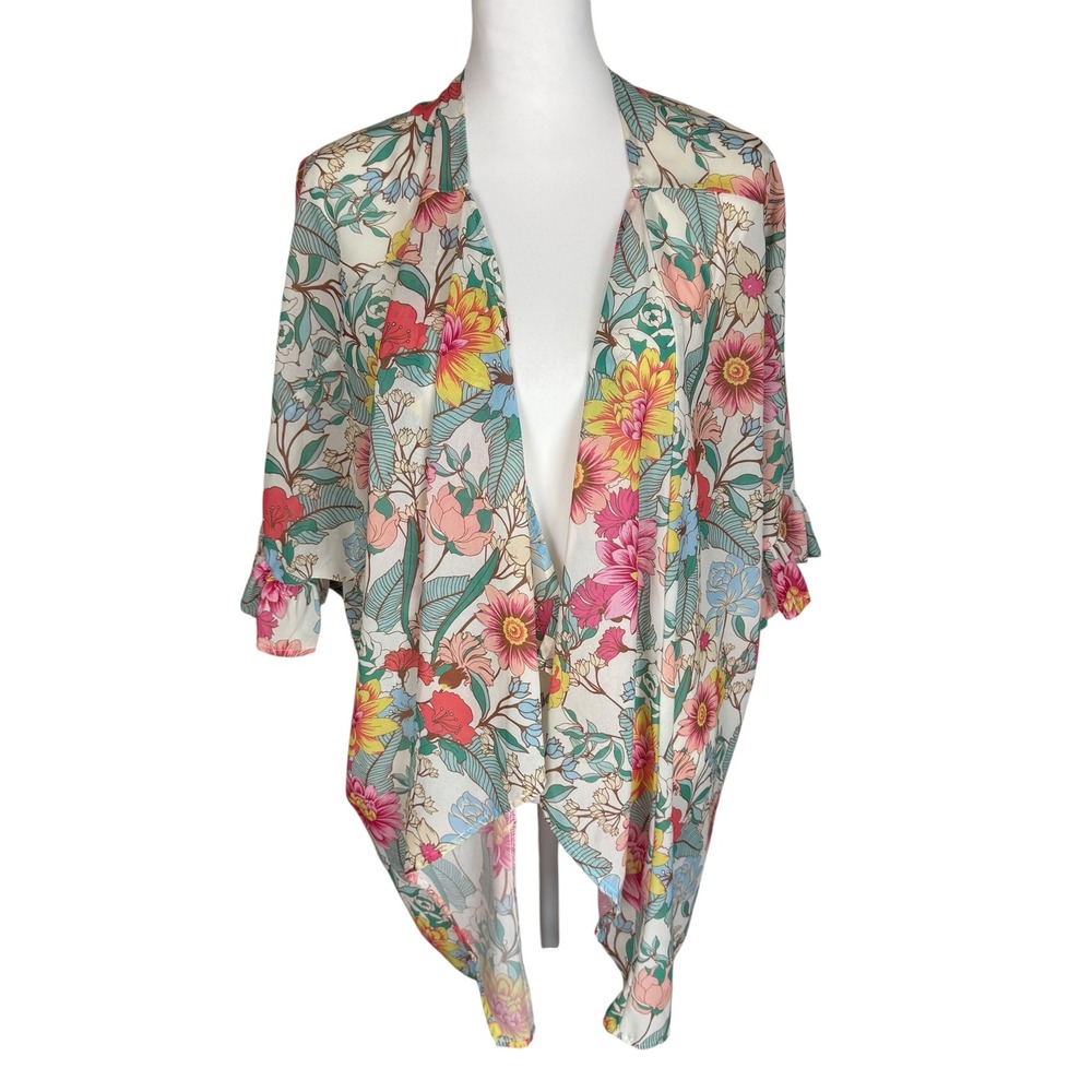 Umgee Womens Floral Kimono Wrap Ruffle Sleeve Open Front Cardigan C1826 Small